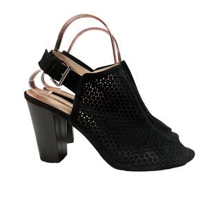 Tahari Margaret Black Suede Slingback Sandal Peep Toe Block Heel Ladies Size 8M